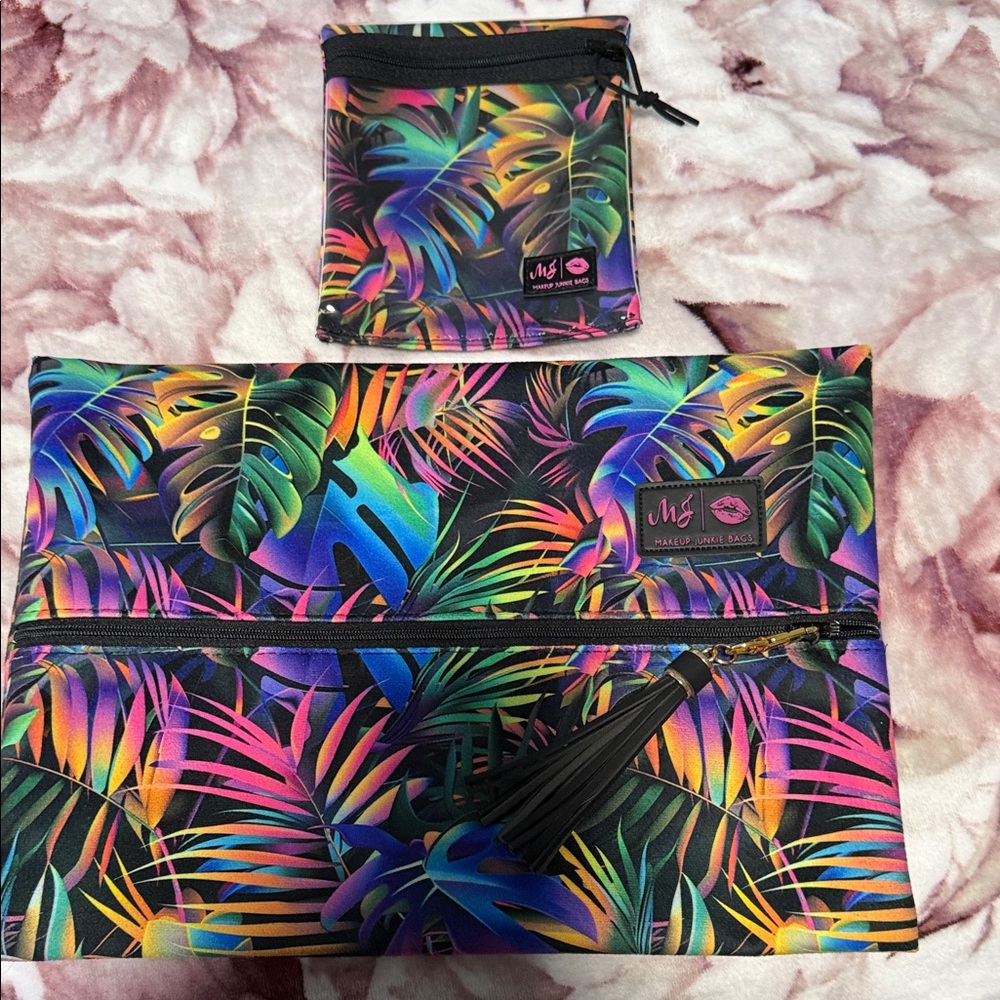 Makeup junkie Tropical Leaf Print Cosmetic Bag Set